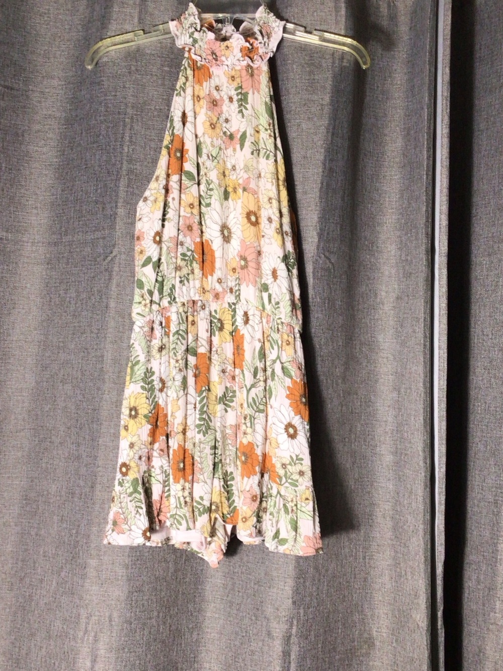 Floral Halter Romper in White with Orange & Pink Blooms